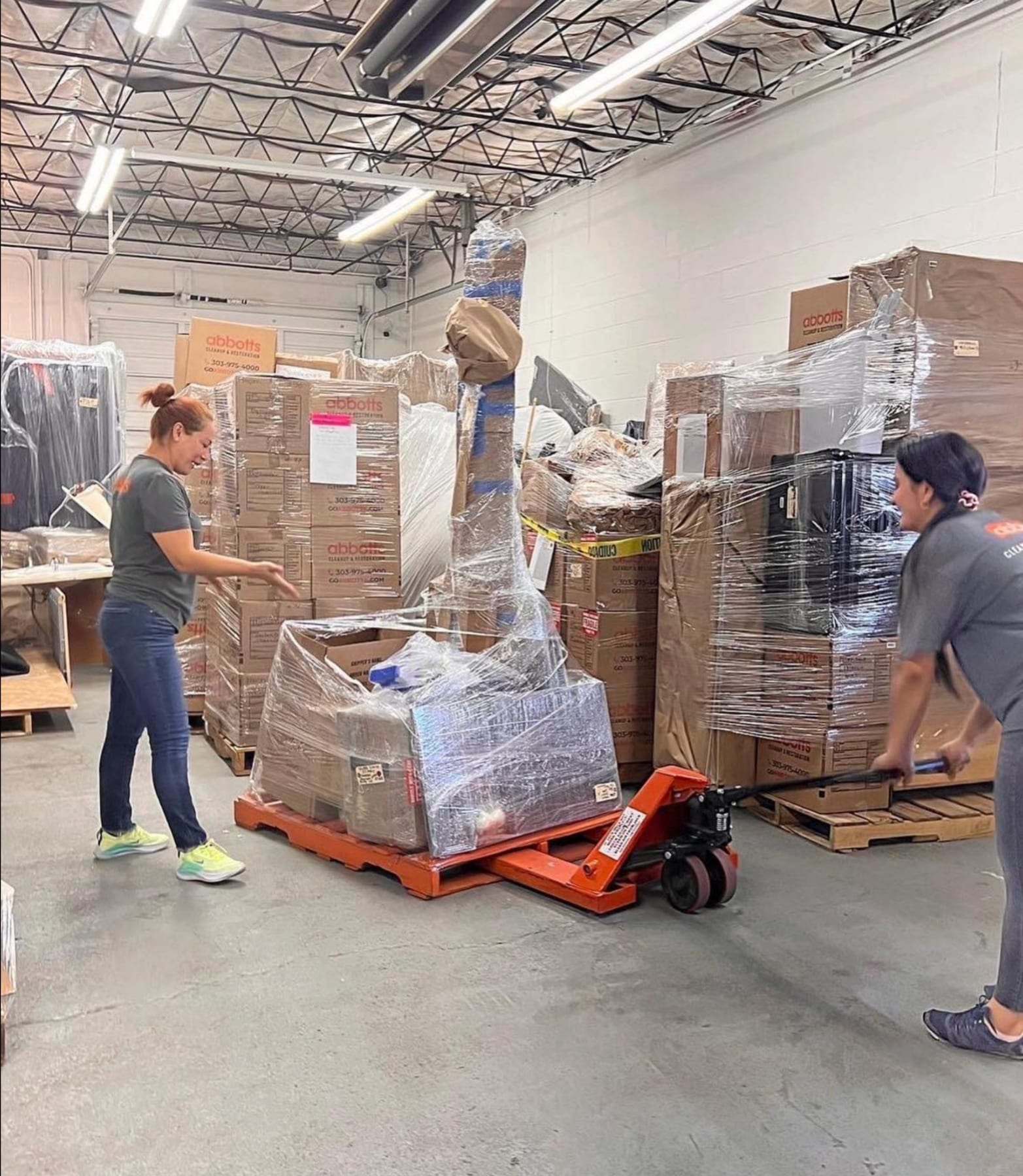 Warehouse contents packed onto pallets during a pack-out